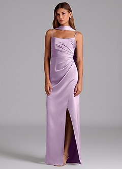 Azazie Calandra Suknie dla druhen Linia A Pofałdowany Satyna elastyczna Do ziemi Sukienka image3