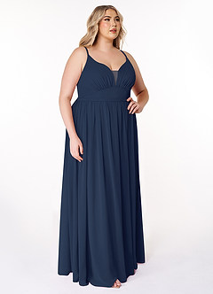 Azazie Rayna Brautjungfernkleider A-Linie V-Hals Gefaltet Chiffon Kleid Dunkelmarine image10