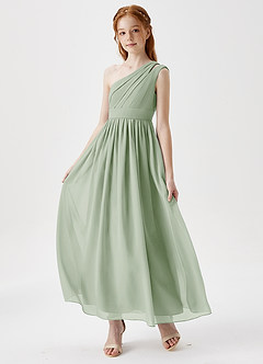 Azazie Anissa Junior Dusty Sage A-Line Pleated Chiffon Dress image3