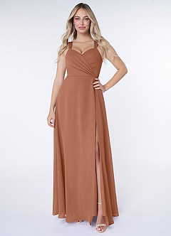 Azazie Nahrin Final Sale Matcha A-Line V-Neck Pleated Chiffon Dress image1