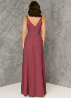 Azazie Kori Abiti da Damigella Abito A-Line in Chiffon Plissettato Merlot image2