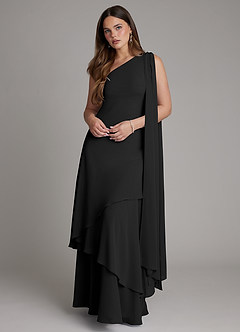 Azazie Monique Bridesmaid Dresses Black A-Line One Shoulder Chiffon Dress image1