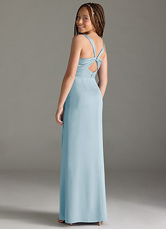Azazie Mero Junior Sky Blue Mermaid Pleated Stretch Satin Dress image2