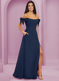 Barbie ♥ Azazie Bridesmaid Dresses Dark Navy A-Line Off the Shoulder Chiffon Convertible Dress image4