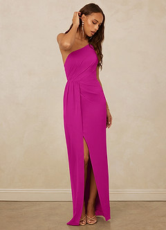 Christian Siriano Bridal for Azazie 1003 Bridesmaid Dresses Fuchsia Sheath One Shoulder Chiffon Dress image3