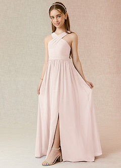 Azazie Jiya Junior Rose Petal A-Line Pleated Chiffon Dress image1