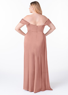 Azazie Amyra Bridesmaid Dresses Rosette Sheath Off the Shoulder Stretch Satin Convertible Dress image11