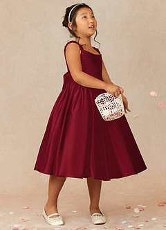 Azazie Cutie Pie vestidos de niña de las flores Vestido de Borgoña de Satin Mate de Corte En A con Plisado image1