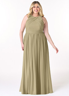 Azazie Harper Robes de demoiselle d'honneur Robe Trapèze en Mousseline de soie Plissée Vert Mousse image6