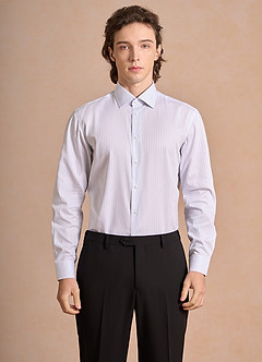 front Aiden Light Oxford Blue 100% Cotton Non-Iron Striped Dress Shirt