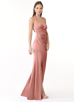 Azazie Emeria Vestidos de damas de honor Vestido de Rosetón de Satén Elástico de Corte Sirena con Plisado image4