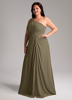 Azazie Brooke Bridesmaid Dresses Willow Green A-Line One Shoulder Chiffon Dress image11