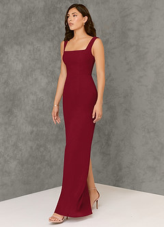 Azazie Flori Bridesmaid Dresses Burgundy Sheath Square Neckline Chiffon Dress image4