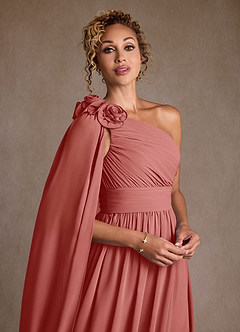 Azazie Lancaster Mère de la mariée Robes Robe Trapèze en Mousseline de soie Une épaule Antique Rose image4