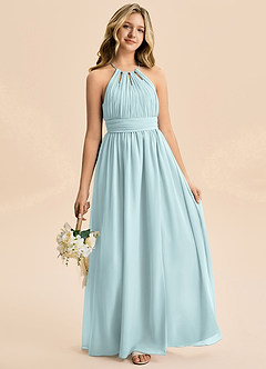 Azazie Noelle Junior Linia A Pofałdowany Szyfon Długość podłogi Młodsza druhna Sukienka image4