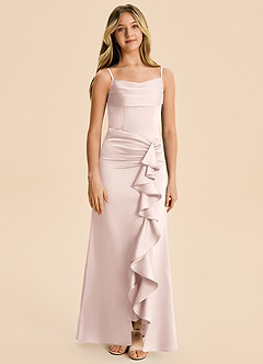Azazie Rosalia Junior Vestido de Rosa Rubor de Satén Elástico de Corte Recto con Plisado image6