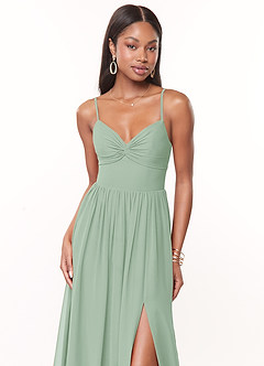 Azazie Zeya Bridesmaid Dresses Agave A-Line V-Neck Pleated Chiffon Dress image5