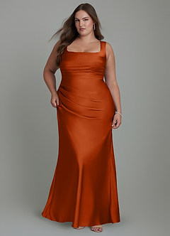 Azazie Agustina Robes de demoiselle d'honneur Robe Sirène en Satin extensible Corset Orange Brûlée image9
