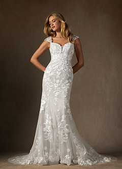 Azazie Salina Abiti da Sposa Abito Sirena in Tulle con Scollo a Cuore e Paillettes Bianco Diamante image1