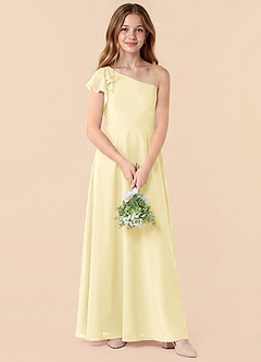 Azazie Arabella Junior Robe Trapèze en Mousseline de soie Rayé Sorbet Citron image4