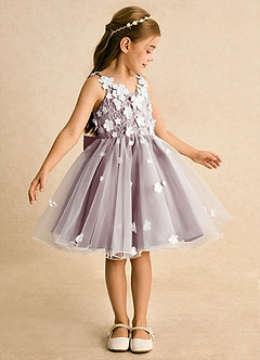 Azazie Junebug Flower Girl Dresses Ivory Vintage Mauve Ball-Gown Lace Tulle Dress image4