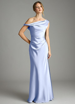 Azazie Emerson Bridesmaid Dresses Ice Mermaid Off the Shoulder Stretch Satin Dress image1