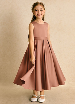 Azazie Junebuj Flower Girl Dresses Bronzer Ball-Gown Pleated Matte Satin Dress image2