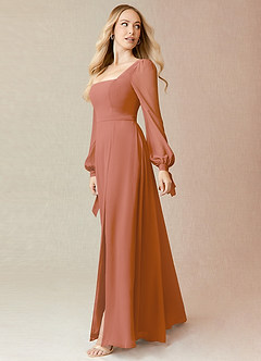 Azazie Leonia Bridesmaid Dresses MAI TAI A-Line Long Sleeve Chiffon Dress image4