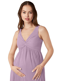 Azazie Yetta Zwangerschaps Bruidsmeisjekleding A-Lijn Gerimpelde V-hals Chiffon Vloerlengte Jurk image6