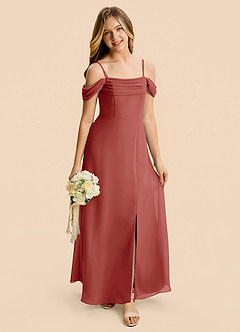 Azazie Lilly Junior Terracotta A-Line Pleated Chiffon Dress image7