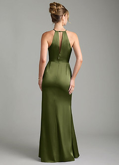 Azazie Aidyn Robes de demoiselle d'honneur Robe Fourreau en Satin extensible Plissée Olive image2