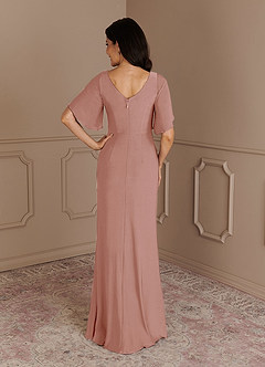Azazie Louanne At-home Try On Dresses Dusty Rose Mermaid Boatneck Pleated Luxe Knit Dress image4