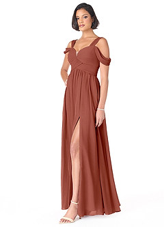 Azazie Lianne Brautjungfernkleider A-Linie Schulterfrei Chiffon Kleid Rotbraun image3