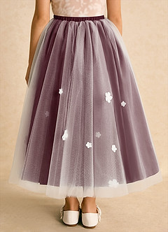 Azazie Teacup Flower Girl Dresses Ivory Cabernet Ball-Gown Lace Tulle Dress image13
