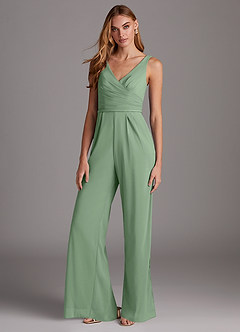 Azazie Ida Final Sale Black Pleated Stretch Chiffon Jumpsuit image3