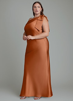Azazie Yuanna Bridesmaid Dresses Copper Mermaid One Shoulder Stretch Satin Dress image13