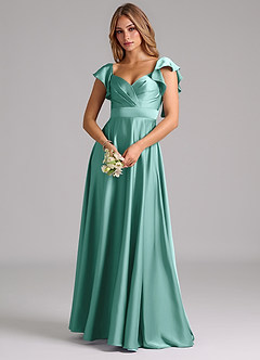 Azazie Leilani Bridesmaid Dresses Aqua A-Line Ruched Stretch Satin Dress image7