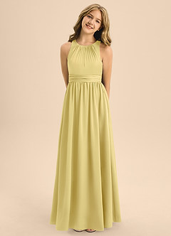 Azazie Jaylah Junior Robe Trapèze en Satin extensible Plissée Sorbet Citron image5