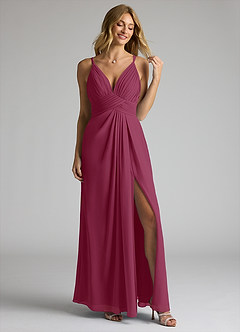 Azazie Maren Allure Bridesmaid Dresses Mulberry A-Line V-Neck Lace Chiffon Dress image3