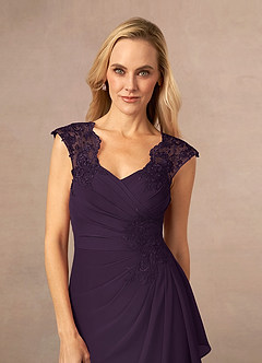 Azazie Gladys Mother of the Bride Dresses Plum A-Line Queen Anne Lace Chiffon Dress image5