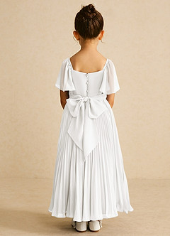 Azazie Bun Bun Robe Demoiselle D'honneur Fillette Robe Trapèze en Mousseline de soie Plissée Blanc De Diamant image3