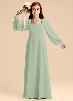 Azazie Bondi Junior Abito A-Line in Chiffon Blusa Verde Salvia image7