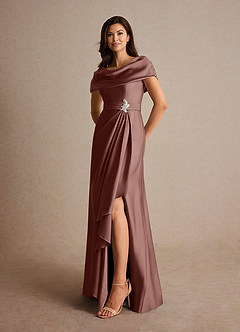 Azazie Branford Mother of the Bride Dresses Espresso A-Line Pleated Stretch Satin Dress image8