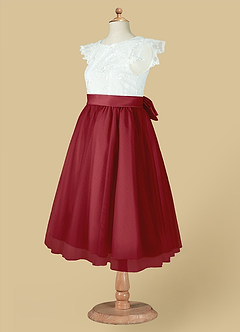 Azazie Vetty Flower Girl Dresses Ivory Pomegranate A-Line Lace Tulle Dress image14