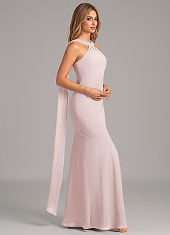 Azazie Kinsley Bridesmaid Dresses Blushing Pink Mermaid Pleated Chiffon Dress image6