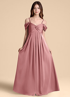 Azazie Kaitlynn Junior Abito A-Line in Raso Elasticizzato a Spalla Scoperta Rosa Polverosa image6