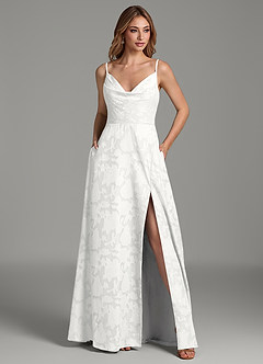 Azazie Sarella Bridesmaid Dresses White A-Line Pleated Floral Burnout Dress image3