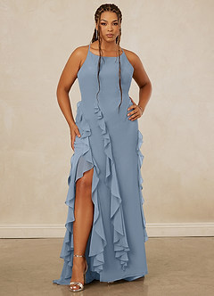 Christian Siriano Bridal for Azazie 1006 Robes de demoiselle d'honneur Robe Sirène en Mousseline de soie Rayé Bleu Poussiéreux image8
