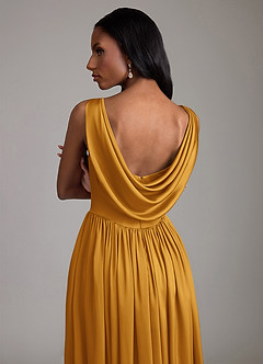 Azazie Novi Bridesmaid Dresses Butterscotch A-Line with Pockets Stretch Satin Dress image4