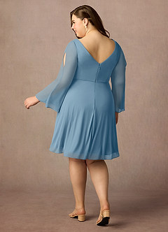 Azazie Teraso Mother of the Bride Dresses Steel Blue A-Line Pleated Mesh Dress image2
